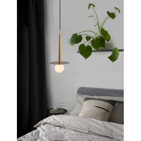 Brass Gold Metal Opal Glass LED G9 1x5 Watt 230 Volt IP20 Bulb Excluded D: 22 H1: 55 H2: 150 cm Adjustable height - PNL9043311 