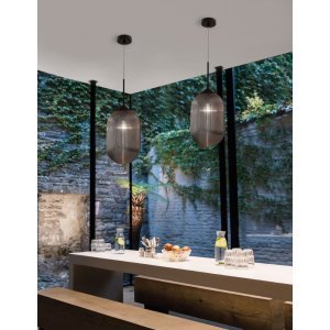 Smoky Gray Glass Matt Black Metal LED E27 1x12 Watt 230 Volt IP20 Bulb Excluded D: 22.5 H1: 55.4 H2: 120 cm Adjustable height -