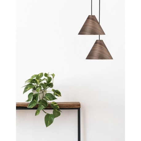Dark Walnut Wood Color Dark Brown Fabric Cable Solid Wood Canopy LED E27 1x12 Watt 230 Volt IP20 Bulb Excluded D: 25 H1: 17 H2