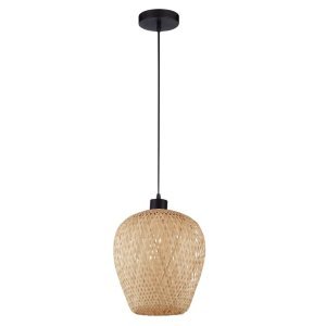 Natural Bamboo Black PVC Wire & Base LED E27 1x12 Watt 230 Volt IP20 Bulb Excluded D: 23 H1: 25 H2: 120 cm Adjustable height - 2