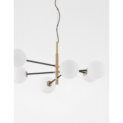 Satin Gold & Black Metal White Opal Glass LED G9 6x5 Watt 220 Volt IP20 Bulb Excluded L: 103 W: 75 H1: 36 H2: 136 cm Adjustable 