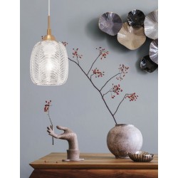 Clear Glass & Satin Gold Metal LED E27 1x12 Watt 230 Volt IP20 Bulb Excluded D: 13.5 H1: 24 H2: 120 cm Adjustable Height - PNL