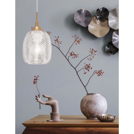 Clear Glass & Satin Gold Metal LED E27 1x12 Watt 230 Volt IP20 Bulb Excluded D: 13.5 H1: 24 H2: 120 cm Adjustable Height - PNL