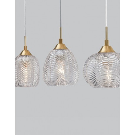 Clear Glass & Satin Gold Metal LED E27 3x12 Watt 230 Volt IP20 Bulb Excluded L: 76 W: 18 H: 120 cm Adjustable Height - PNL9191