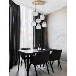 Clear Glass & Satin Gold Metal LED E27 6x12 Watt 230 Volt IP20 Bulb Excluded D: 50 H: 120 cm Adjustable Height - PNL9191544 - 