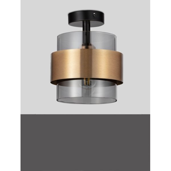 Smoky Glass Brass Gold Metal LED E27 1x12 Watt 230 Volt IP20 Bulb Excluded D: 18 H: 21.5 cm - PNL9236384 - NOVALUCE