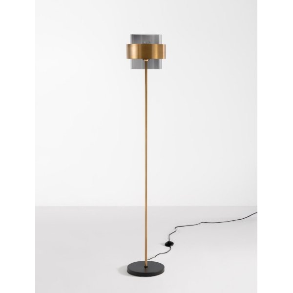 Smoky Glass Brass Gold Metal LED E27 1x12 Watt 230 Volt IP20 Bulb Excluded Cable Length: 165 cm D: 25 H: 154 cm - PNL9236410 - N