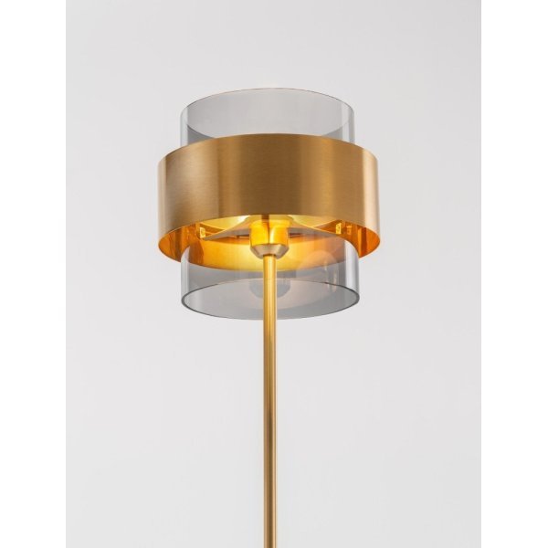 Smoky Glass Brass Gold Metal LED E27 1x12 Watt 230 Volt IP20 Bulb Excluded Cable Length: 165 cm D: 25 H: 154 cm - PNL9236410 - N