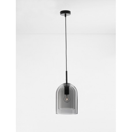 Double Layered Smoky Glass Black Cord Black Metal Base LED E27 1x12 Watt 230 Volt IP20 Bulb Excluded D: 18 H: 240 cm Adjustable 