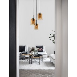 Double Layered Dark Champagne Glass Black Cord Black Metal Base LED E27 3x12 Watt 230 Volt IP20 Bulb Excluded D: 30 H: 185 cm 