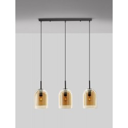 Double Layered Dark Champagne Glass Black Cord Black Metal Base LED E27 3x12 Watt 230 Volt IP20 Bulb Excluded L: 70 W:18 H: 15