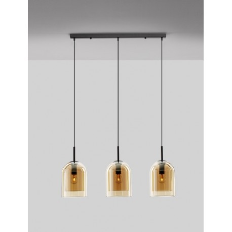 Double Layered Dark Champagne Glass Black Cord Black Metal Base LED E27 3x12 Watt 230 Volt IP20 Bulb Excluded L: 70 W:18 H: 15