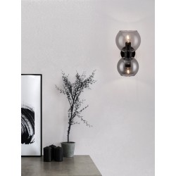 Smoky Glass Black Metal Base LED E14 2x5 Watt 230 Volt IP20 Bulb Excluded D: 15 W: 18.5 H: 25.5 cm - PNL9241120 - NOVALUCE