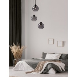 Smoky Glass Black Cord Black Metal Base LED E27 3x12 Watt 230 Volt IP20 Bulb Excluded D: 30 H: 145 cm Adjustable height - PNL9