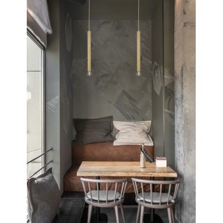 Gold Metal Gold Fabric Wire LED E27 1x12 Watt 230 Volt IP20 Bulb Excluded D: 4.5 H1: 35 H2: 180 cm Adjustable height - PNL928794