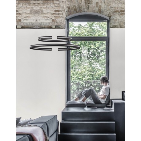 Triac Dimmable Sandy Black Aluminium & Acrylic LED 93 Watt 230 Volt 3422Lm 3000K IP20 D: 80 W: 80 H: 120 cm Adjustable Height &