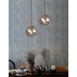 Gold Metal & Smoky Glass Black PVC Wire LED E27 1x12 Watt 230 Volt IP20 Bulb Excluded D: 15 H1: 28 H2: 180 cm Adjustable height 