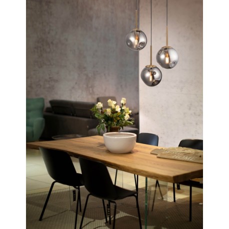 Gold Metal & Smoky Glass Black PVC Wire LED E27 3x12 Watt 230 Volt IP20 Bulb Excluded D: 40 H1: 28 H2: 180 cm Adjustable height 