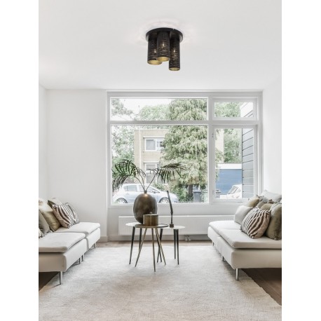 Black Metal Outside Gold Metal Inside LED E14 3x5 Watt 230 Volt IP20 Bulb Excluded D: 30 H: 26.5 cm - PNL9555811 - NOVALUCE