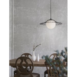 Matt Black Metal & Opal Glass LED E27 1x12 Watt 230 Volt IP20 Bulb Excluded D: 36 H: 115 cm Adjustable height - PNL9620126 - NO