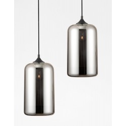 Chrome Glass Black Metal Black Fabric Wire LED E27 1x12 Watt 230 Volt IP20 Bulb Excluded D: 17.5 H1: 29.8 H2: 120 cm Adjustabl