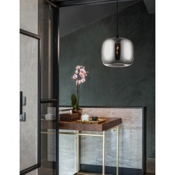 Chrome Glass Black Metal Black Fabric Wire LED E27 1x12 Watt 230 Volt IP20 Bulb Excluded D: 28 H1: 23 H2: 120 cm Adjustable he