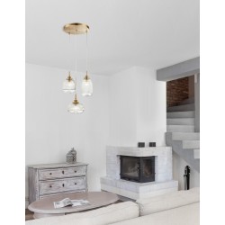 Satin Gold Metal Clear Glass LED E14 3x5 Watt 230 Volt IP20 Bulb Excluded D: 49 H: 120 cm Adjustable height - PNL9731214 - NOVA