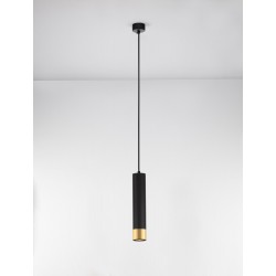 Sandy Black & Gold Aluminium Black Fabric Cable H: 200 cm LED GU10 1x13 Watt IP20 230 Volt Bulb Excluded D: 6 H: 30 cm - PNL9911