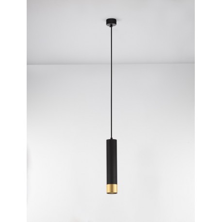 Sandy Black & Gold Aluminium Black Fabric Cable H: 200 cm LED GU10 1x13 Watt IP20 230 Volt Bulb Excluded D: 6 H: 30 cm - PNL9911