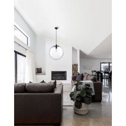 Clear Glass & Black Metal Black Fabric Wire LED E27 1x12 Watt 230 Volt IP20 Bulb Excluded D: 30 H1: 27 H2: 185 cm Adjustable He