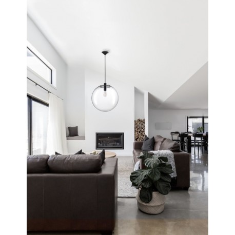 Clear Glass & Black Metal Black Fabric Wire LED E27 1x12 Watt 230 Volt IP20 Bulb Excluded D: 30 H1: 27 H2: 185 cm Adjustable He