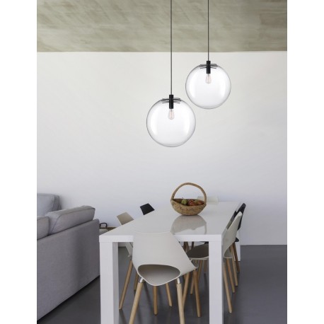 Clear Glass & Black Metal Black Fabric Wire LED E27 1x12 Watt 230 Volt IP20 Bulb Excluded D: 40 H1: 40 H2: 195 cm Adjustable He