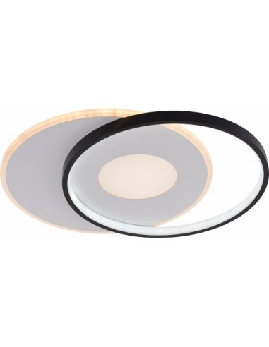 Plafonnier LED 2 Ronds Noir + Blanc 54W 4120lm CCT Dimmable + Télécommande - P19011 - OPTONICA