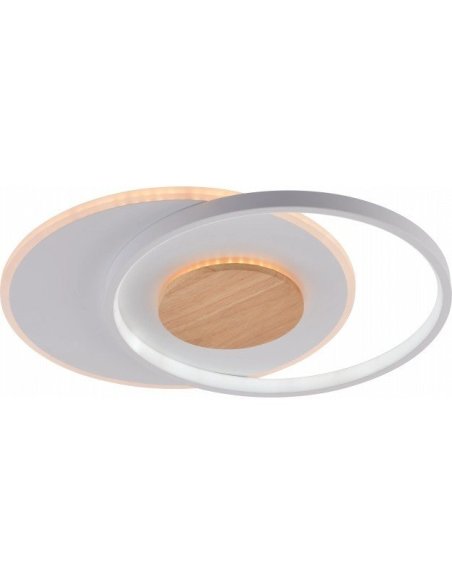 Plafonnier LED 2 Ronds Bois + Blanc 54W 4120lm CCT Dimmable + Télécommande - P19012 - OPTONICA