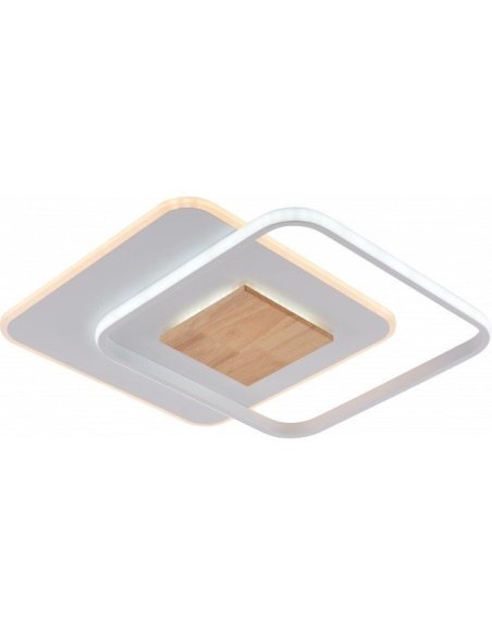 Plafonnier LED 2 Carrés Bois + Blanc 60W 5180lm CCT Dimmable + Télécommande - P19013 - OPTONICA