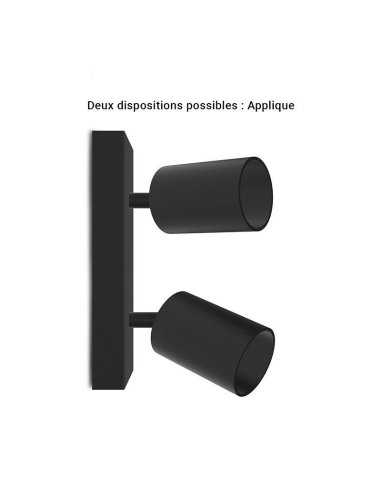 Applique orientable 2 spots noire GU10 x2