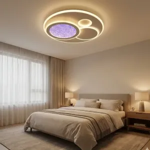 Plafonnier LED Dimmable Blanc  Gris 84W 3CCT diametre 480mm IP20 Télécommande dans une chambre