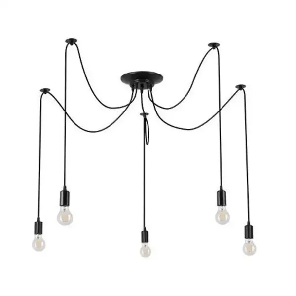 Suspension Noir Araignée 5 ampoules E27 filaments