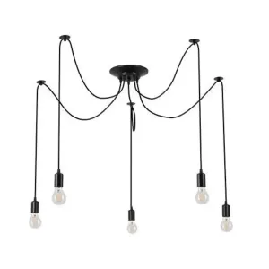 Suspension Noir Araignée 5 ampoules E27 filaments
