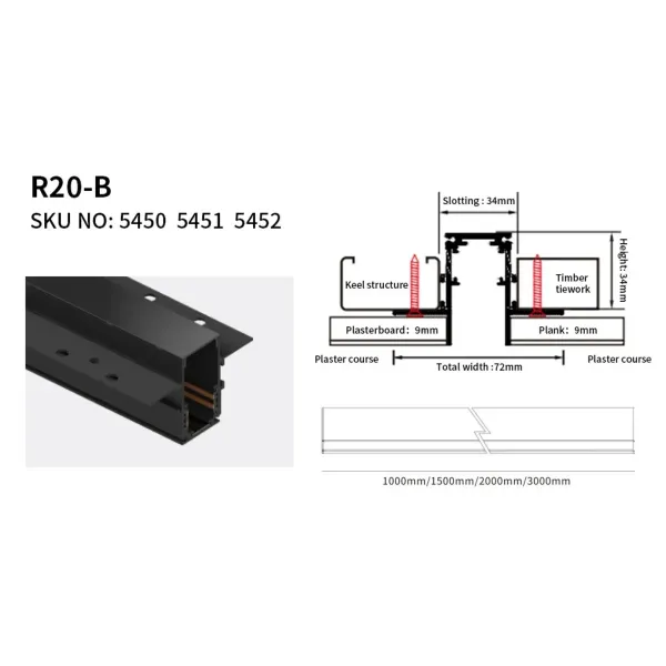 Rail Magnétique R20 Encastrable Noir - Optonica LED | Éclairage Design