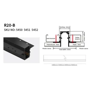Rail Magnétique R20 Encastrable Noir - Optonica LED | Éclairage Design