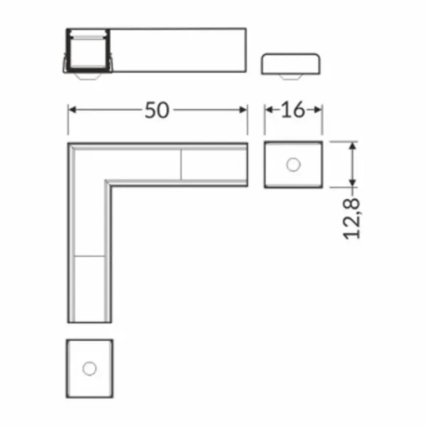 Plan coupe avec dimensions de l'angle pour profile fin10 techled