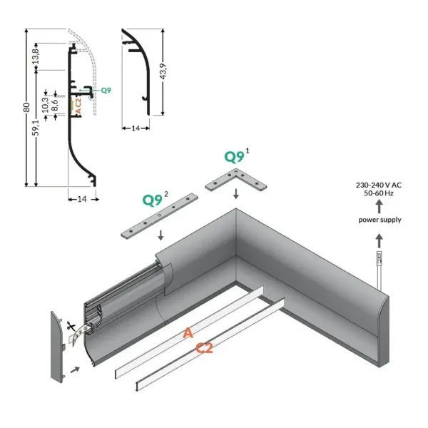 Profile LED Plinthe10 anodisé angle