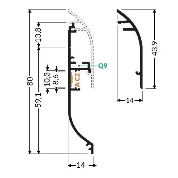 Profile LED Plinthe10 dimensions