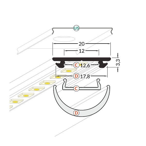 Profile LED Courbe ALU Anodisé 1000mm