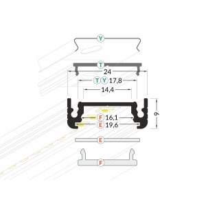 Profile LED Plat14 ALU Anodisé 1000mm