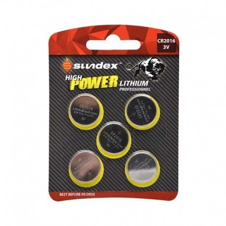 Piles Lithium SUNDEX CR2016 Pack de 5x 3V Blister